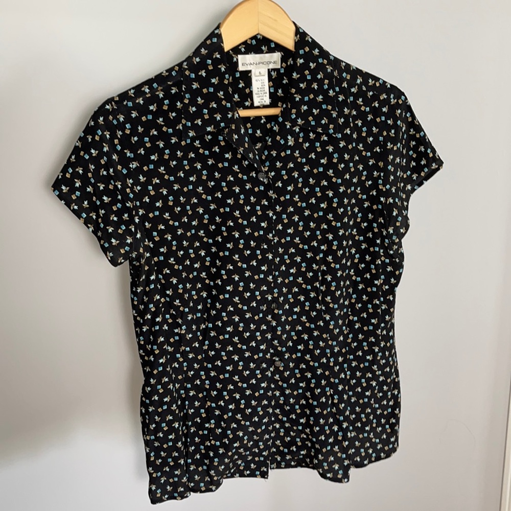 Evan Picone Vintage Floral Button Down Silk Shirt